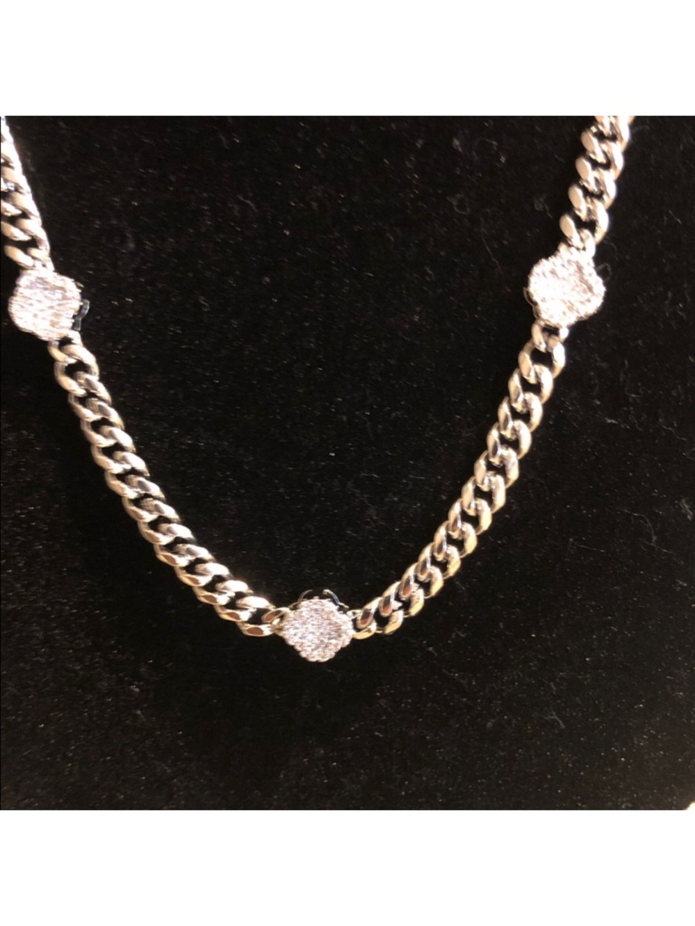 Silver-Tone Cubic Zirconia Flower Station Chain Necklace - Women Jewelry